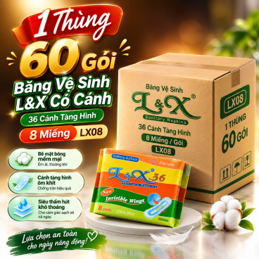 1 thùng 60 gói Băng Vệ Sinh L&X 08 36 Cánh Tàng Hình 8 Miếng