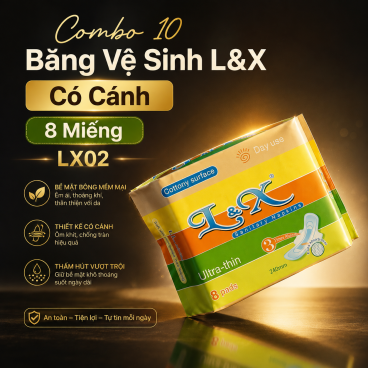 Combo 10 Băng Vệ Sinh L&X Có Cánh 8 Miếng LX02
