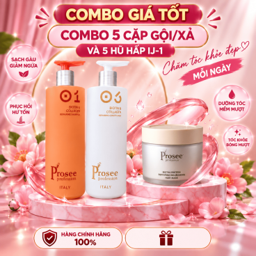 [Combo giá tốt] [5 cặp IS-1/IC-1 + 5 Hũ hấp Biotin Protein 500ml IJ-1 ] Dầu Gội Xả Prosee Collagen 730ml – Phục Hồi Tóc Khô Xơ, Chẻ Ngọn & Gãy Rụng