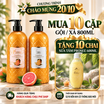 [Mua 10 cặp PS19/PC19 tặng 10 sữa tắm Prosee 600ml màu vàng PM4Đ] Cặp Dầu gội/xả Prosee PS19/PC19 dưỡng ẩm chiết xuất hương Bưởi 800ml làm mềm mượt giảm rụng tóc