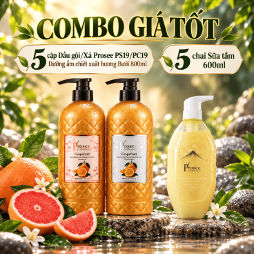 [Combo giá tốt] 5 Cặp Dầu gội/ Xả PS19/PC19800ml + 5 Sữa tắm Prosee 600ml màu vàng PM4Đ - làm mềm mượt giảm rụng tóc